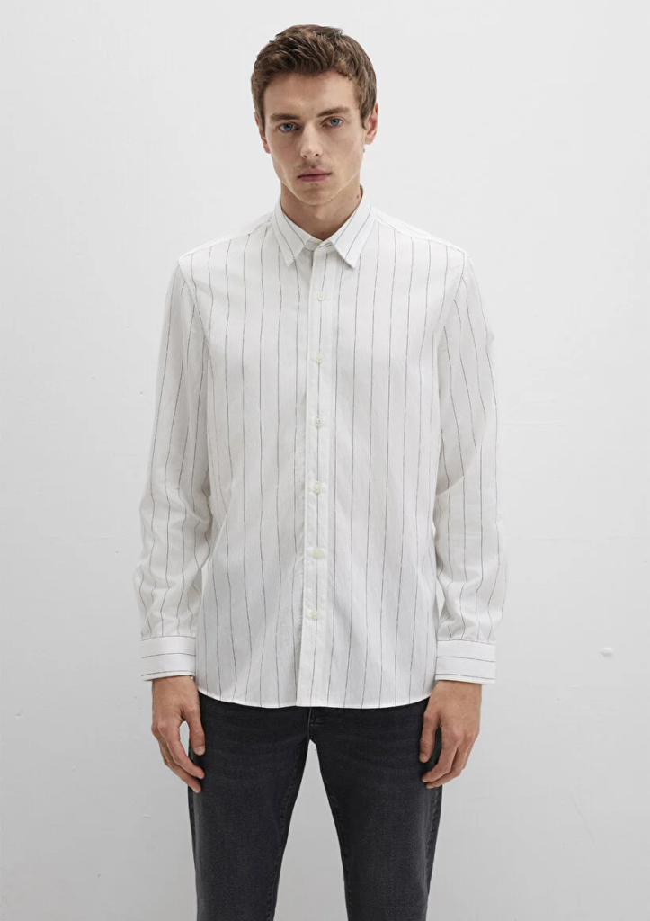 Erkek Ekru M0211665-90898 Çizgili Gömlek